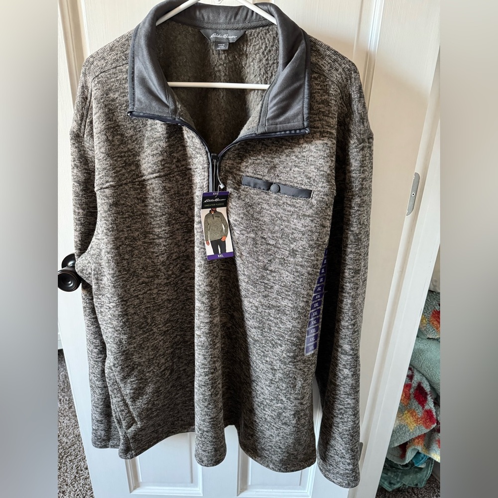Eddie Bauer NWT sweater fleece 1/4 zip, grey, Men’s 2XL